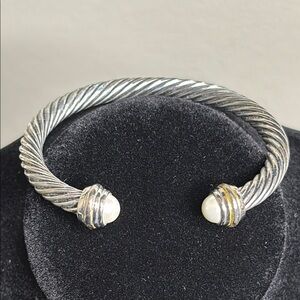 Radiant Gold Charm Bracelet with Intricate Detailing Cuff Faux Pearl